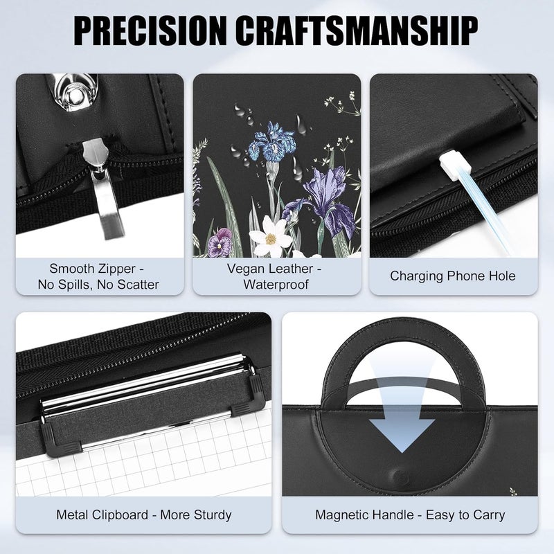 NATISERAUM Portfolio Binder 3 Ring Includes Pen and 5 Dividers with 10 Pockets, Padfolio Organizer with Zipper for Men and Women, Includes A4 Notepad for Business, School, Work - Image 5
